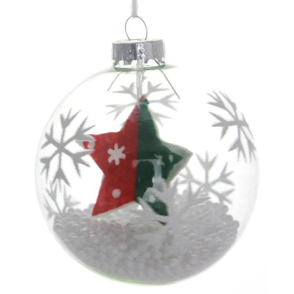 Χιστουγεννιατικη Γυάλινη, Διάφανη Μπάλα με Αστέρι (8cm)